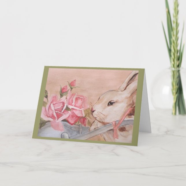 Osterkaninchen und Rose Feiertagskarte (Vorderseite)