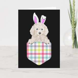 Osterkariert Weißer Pudel-Hase Hund in der Tasche  Karte