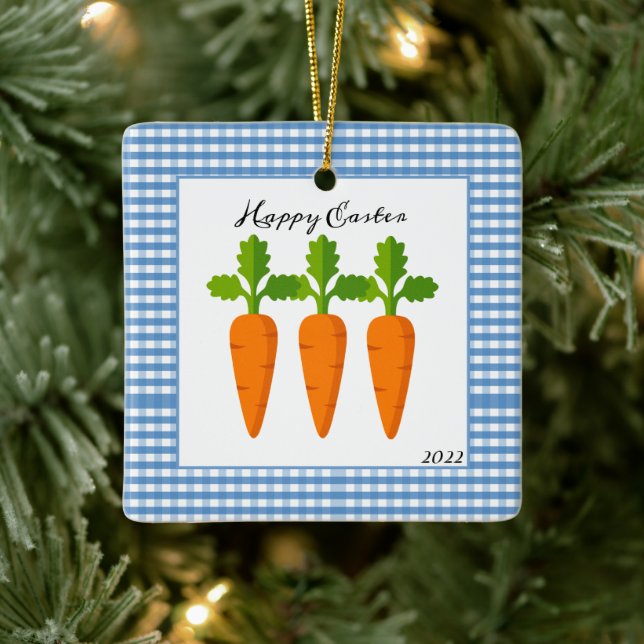 Osterkarrosen auf Blue Gingham Holiday Tree Keramikornament (Baum)