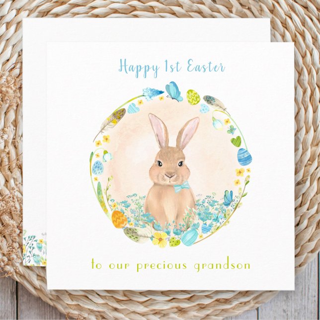 Osterkarte Bunny Blue Grandson Osterkarte Karte (1st Easter card bunny, grandson Easter card)