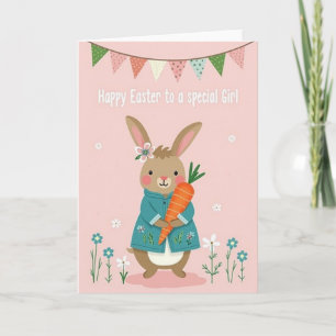 Osterkarte für Mädchen mit Osterhasen im Frühling Karte