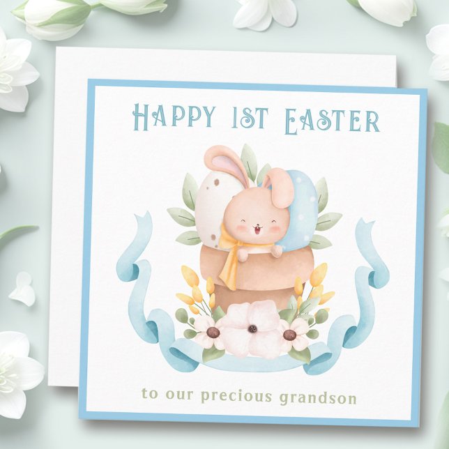 Osterkarte Großenkel blauer Osterkarte Karte (1st Easter card bunny grandson blue Easter card)