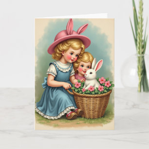 Osterkarte Mädchen Hasen Frühlingsfreude Karte