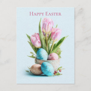 Osterkarte mit Blumen und Ostereiern Postkarte