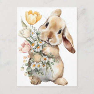 Osterkarte mit Blumen und Osterhase Postkarte
