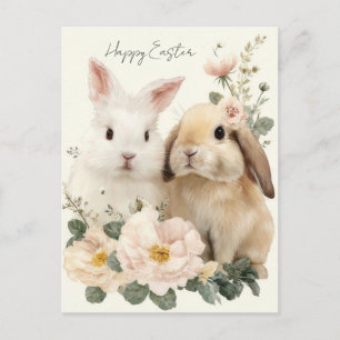 Osterkarte mit Blumen und Osterhase Postkarte