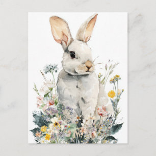 Osterkarte mit Blumen und Osterhase Postkarte