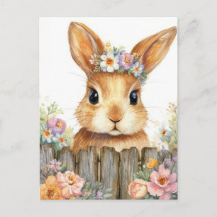 Osterkarte mit Blumen und Osterhase Postkarte