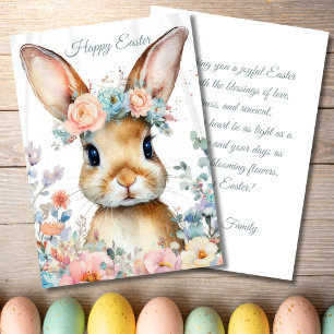 Osterkarte mit Blumen und Osterhasen Feiertagskarte