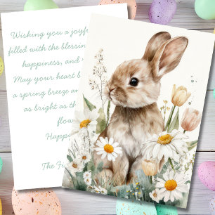 Osterkarte mit Blumen und Osterhasen Feiertagskarte