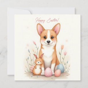 Osterkarte mit einem Korgi Hund in Pastellfarben Karte