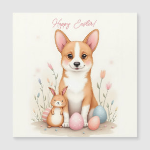 Osterkarte mit einem Korgi Hund in Pastellfarben Magnetkarte