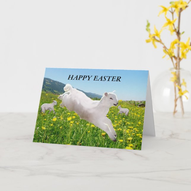 Osterkarte mit Frühjahrs-Zeit-Lämmern Karte (Gelbe Blume)