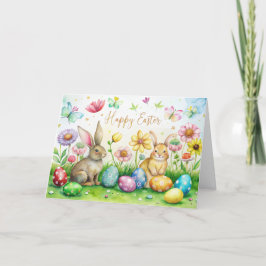 Osterkarte mit niedlichen Bräuchen, Blume und Eier Feiertagskarte