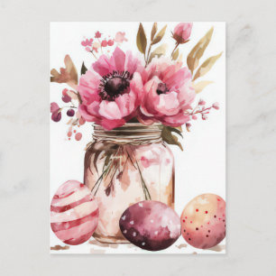 Osterkarte mit Ostereiern und Blumen Postkarte