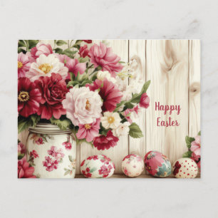 Osterkarte mit Ostereiern und Blumen Postkarte