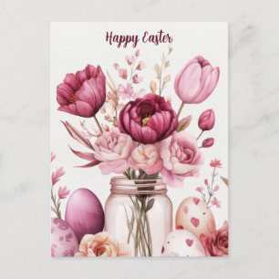 Osterkarte mit Ostereiern und Blumen Postkarte