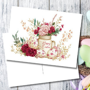 Osterkarte mit Ostereiern und Blumen Postkarte