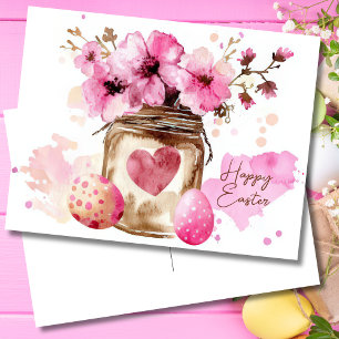 Osterkarte mit Ostereiern und Blumen Postkarte