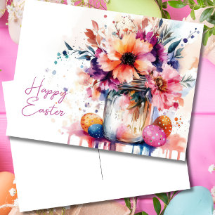 Osterkarte mit Ostereiern und Blumen Postkarte