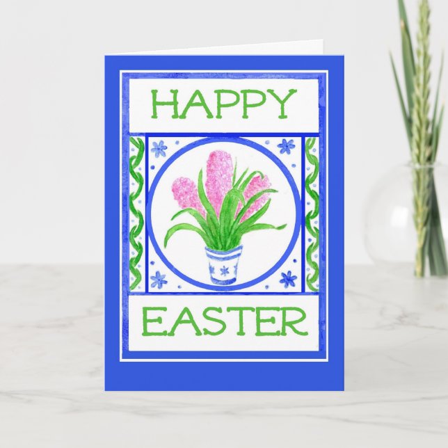 Osterkarte mit rosa Hyacinths Feiertagskarte (Vorderseite)