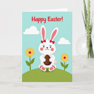 Osterkarte mit roter Schleife für Hase Karte