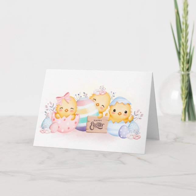 Osterkarten Niedliche Chicks Eizellen Sonnige Gruß Dankeskarte (Vorderseite)