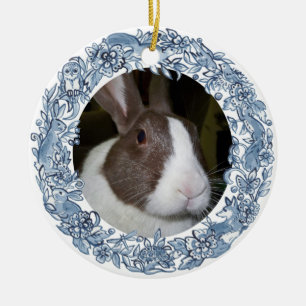 Osterkatze Foto Blau, Weiße Kaninchen Hundekatze  Keramik Ornament