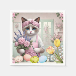 Osterkatze mit Eiern Serviette