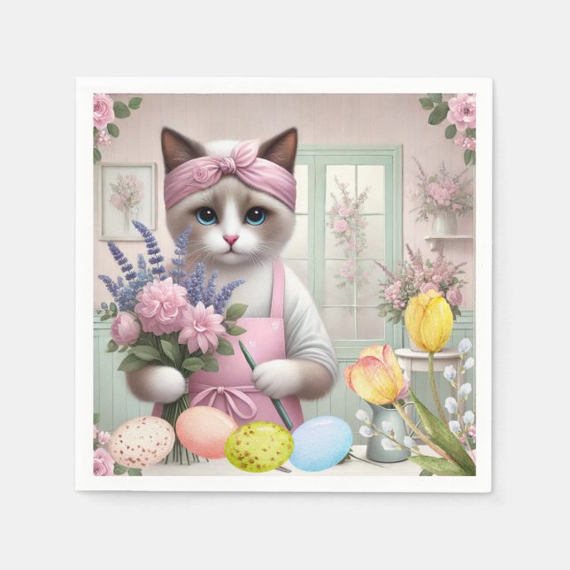 Osterkatze mit Eiern Serviette (Vorderseite)