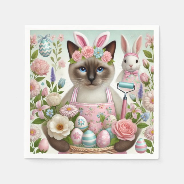 Osterkatze mit Eiern Serviette (Vorderseite)