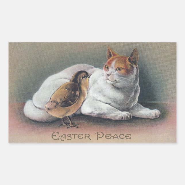 Osterkatze und Küken Rechteckiger Aufkleber (Vorderseite)
