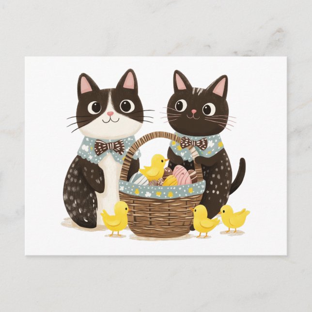 Osterkatzen Osterkörbe Kindermädchen Postkarte (Vorderseite)