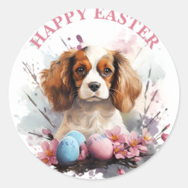 Osterkavalier King Charles Eggs und Blume - Runder Aufkleber