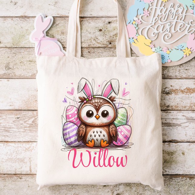 Osterkids Name Girls Bunny Owl Tragetasche (Custom Easter Hunt Bag)