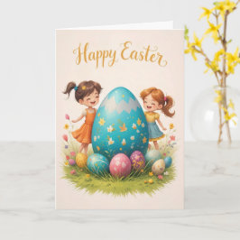 Osterkinder und buntes Ei Gruß Karte