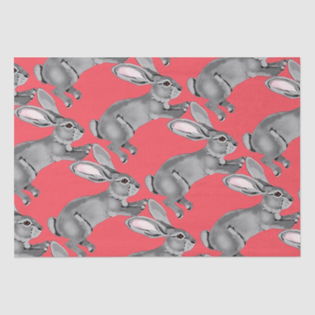 Osterkoralle Grau Bunny Kanbit Tiermuster Seidenpapier (Vorderseite)