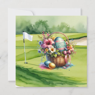 Osterkorb auf dem Golfplatz für Golfer Feiertagskarte