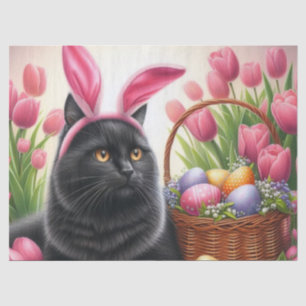 Osterkorb Bemalte Eier Schwarze Katze Seidenpapier