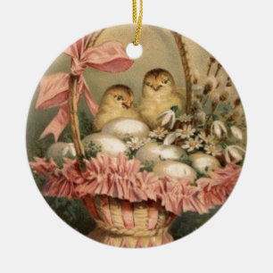 Osterkorb Ei Küken Rosa Schleife Keramik Ornament