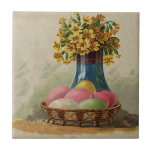 Osterkorb Eier Blumen Antik Fliese