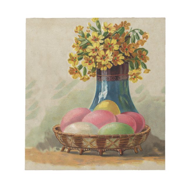 Osterkorb Eier Blumen Antik Notizblock (Vorderseite)
