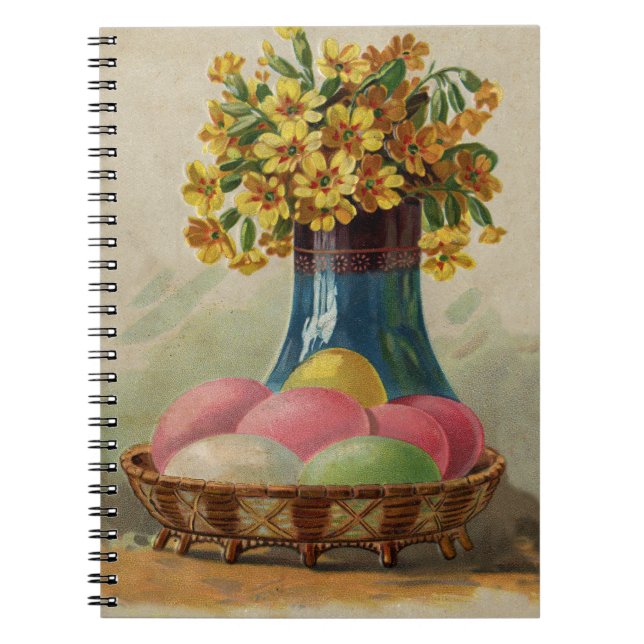 Osterkorb Eier Blumen Antik Notizblock (Vorderseite)