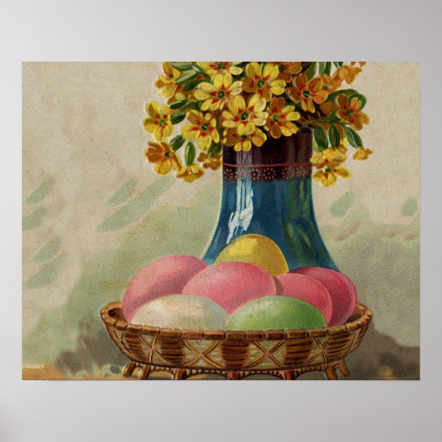 Osterkorb Eier Blumen Antik Poster (Vorne)