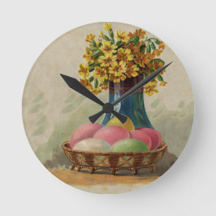 Osterkorb Eier Blumen Antik Runde Wanduhr