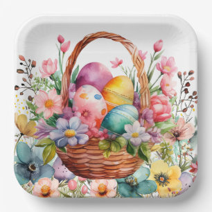 Osterkorb Eier & Frühlingsblumen Pappteller