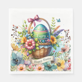 Osterkorb-Eier & Frühlingsblumen Serviette