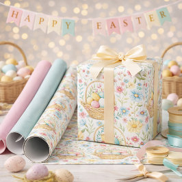 Osterkorb & Frühlingsblumenmuster Geschenkpapier