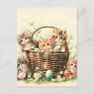 Osterkorb Frühlingskitten Feiertagspostkarte