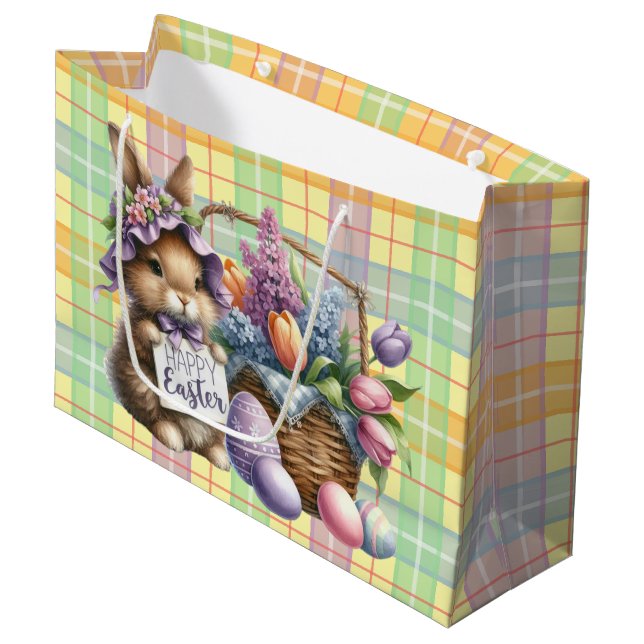 Osterkorb mit Hase Große Geschenktüte (Vorderseite Schrägansicht)